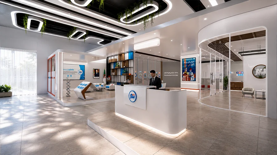 CACOBATPH virtual agency showcasing construction products and services in an immersive 3D environment