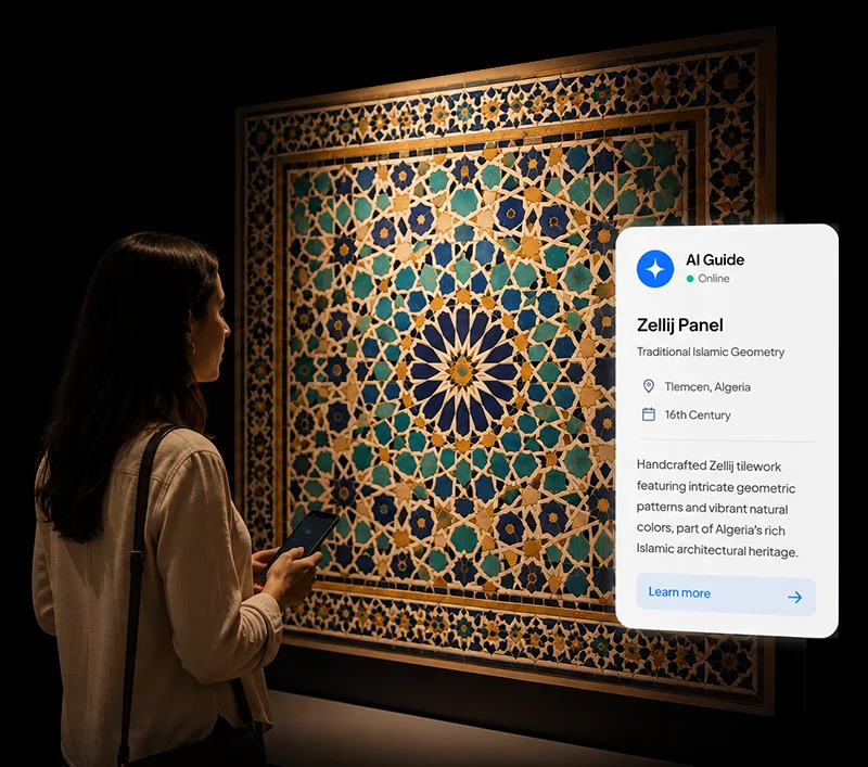 AI-powered virtual guide delivering contextual information inside immersive experiences