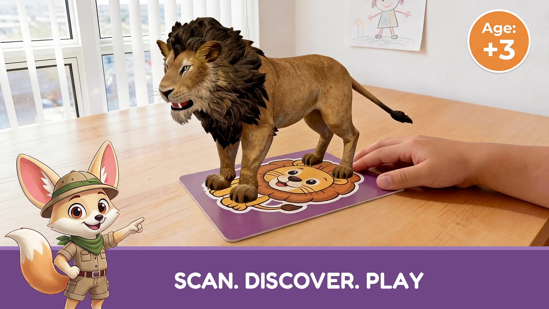 Augmented-reality animal displayed through the Fenki flashcard application.