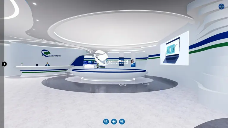 Espace d’accueil professionnel en 3D au sein de l’agence virtuelle Algérie Télécom Business.