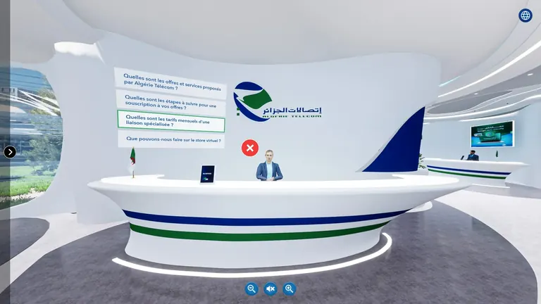 Stand interactif de services dans l’agence virtuelle Algérie Télécom Business.