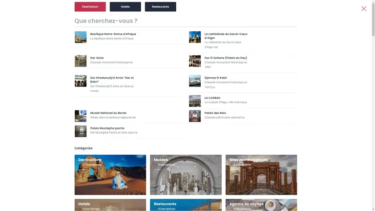 Grille de destinations de la plateforme de visites virtuelles Bladna 360.
