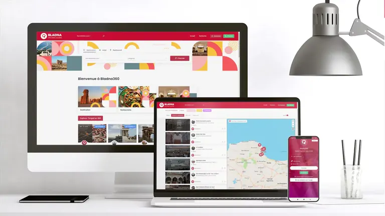 Interface dans le navigateur de l’expérience de visite virtuelle Bladna 360.