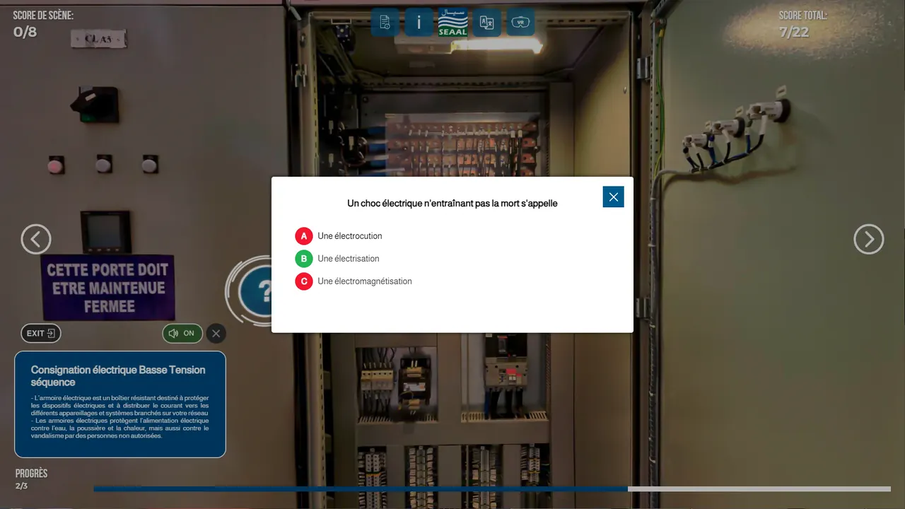 Simulation immersive de formation à la sécurité électrique créée pour SEAAL.