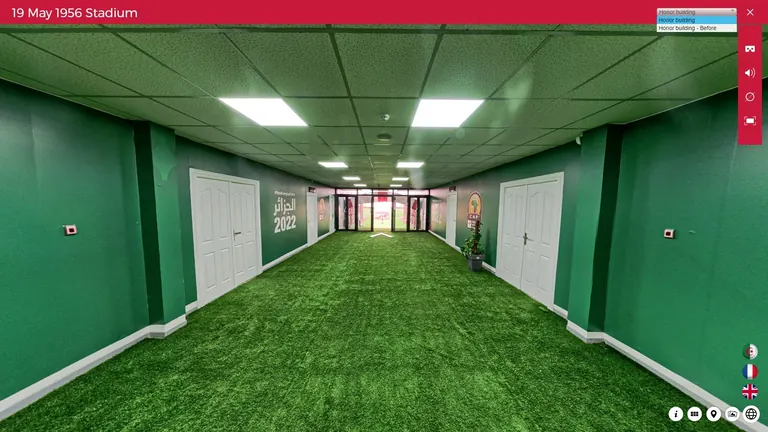 Hall présenté dans la visite virtuelle du stade du 19-Mai-1956.
