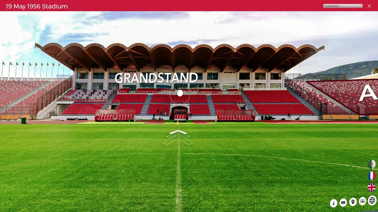 Stade du 19-Mai-1956 présenté dans une visite virtuelle interactive.