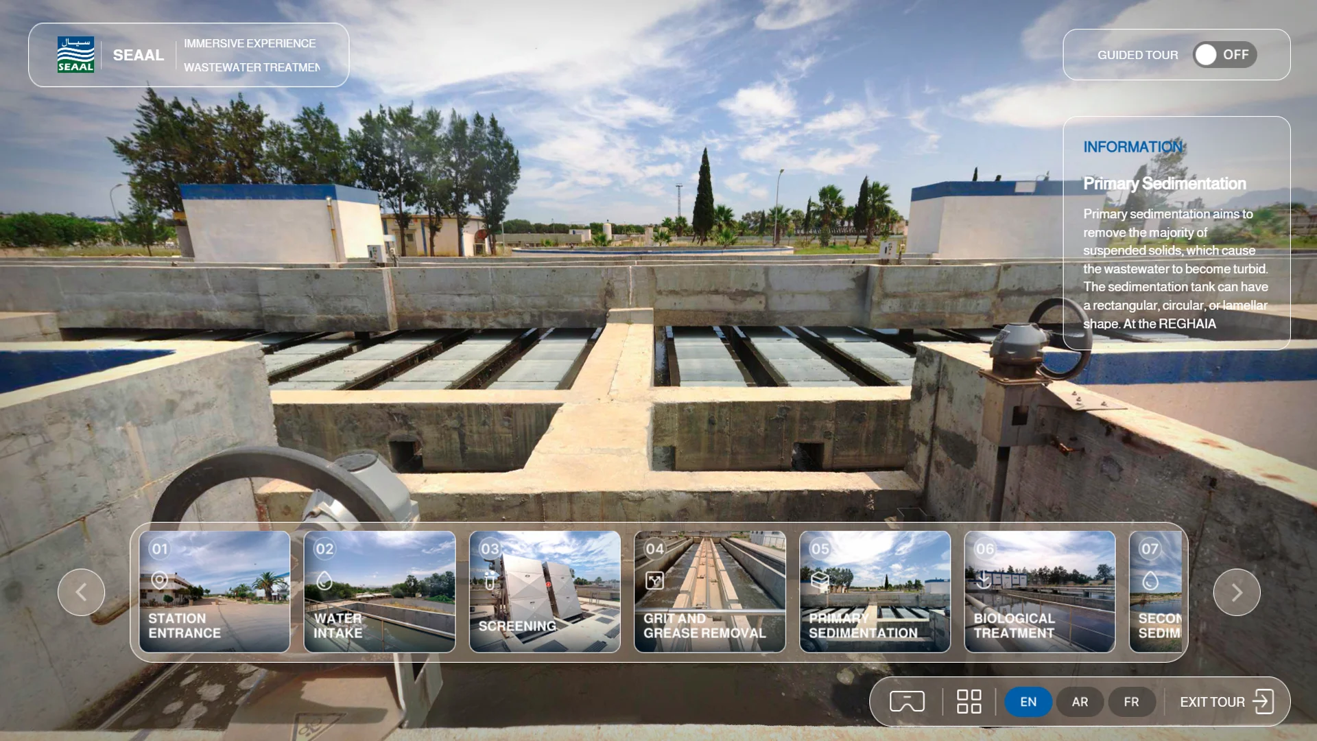 Treatment infrastructure in the SEAAL Reghaia virtual-tour project.