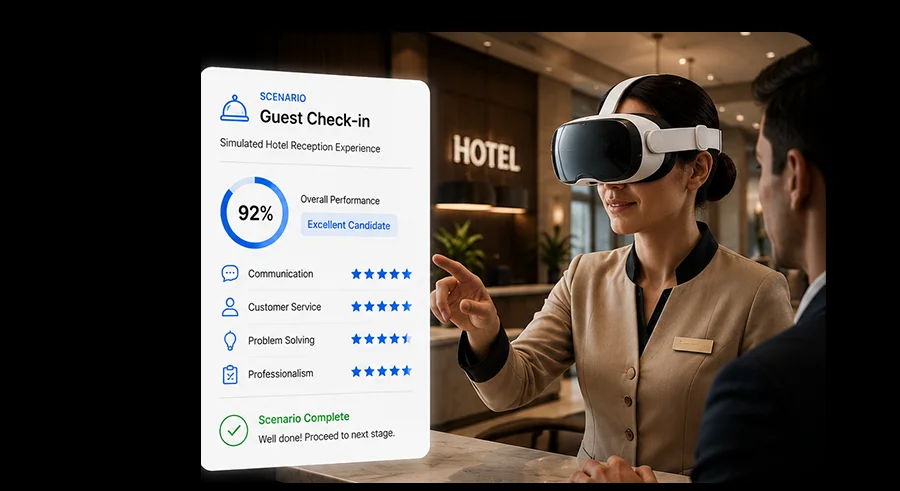 Virtual recruitment environment for candidate assessment and workforce onboarding